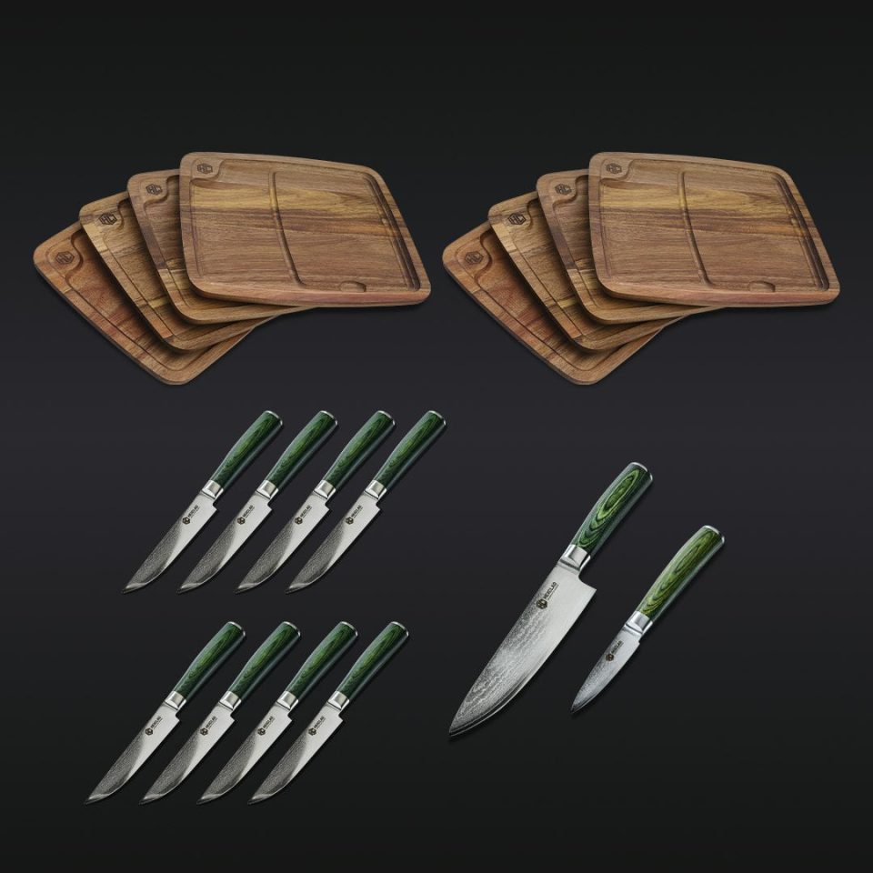 16pc Steak Knife and Bistecca Plate Set + 8 Chef's Knife + 3.5 Paring Knife Bundle