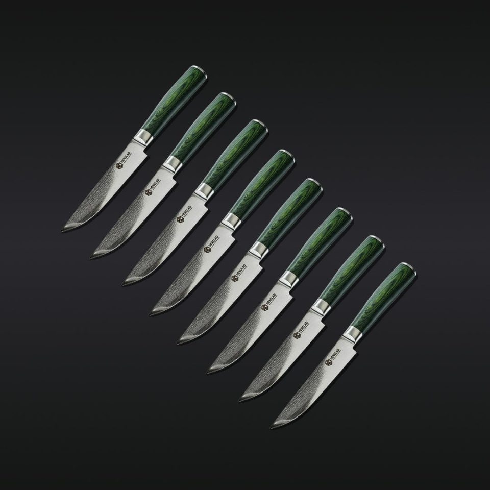 Damascus Steel Steak Knife Set. 8pc