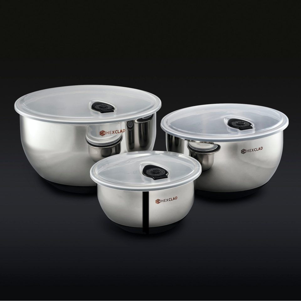 Stainless Mixing Bowl Set with Vacuum Seal Lids. 6pc