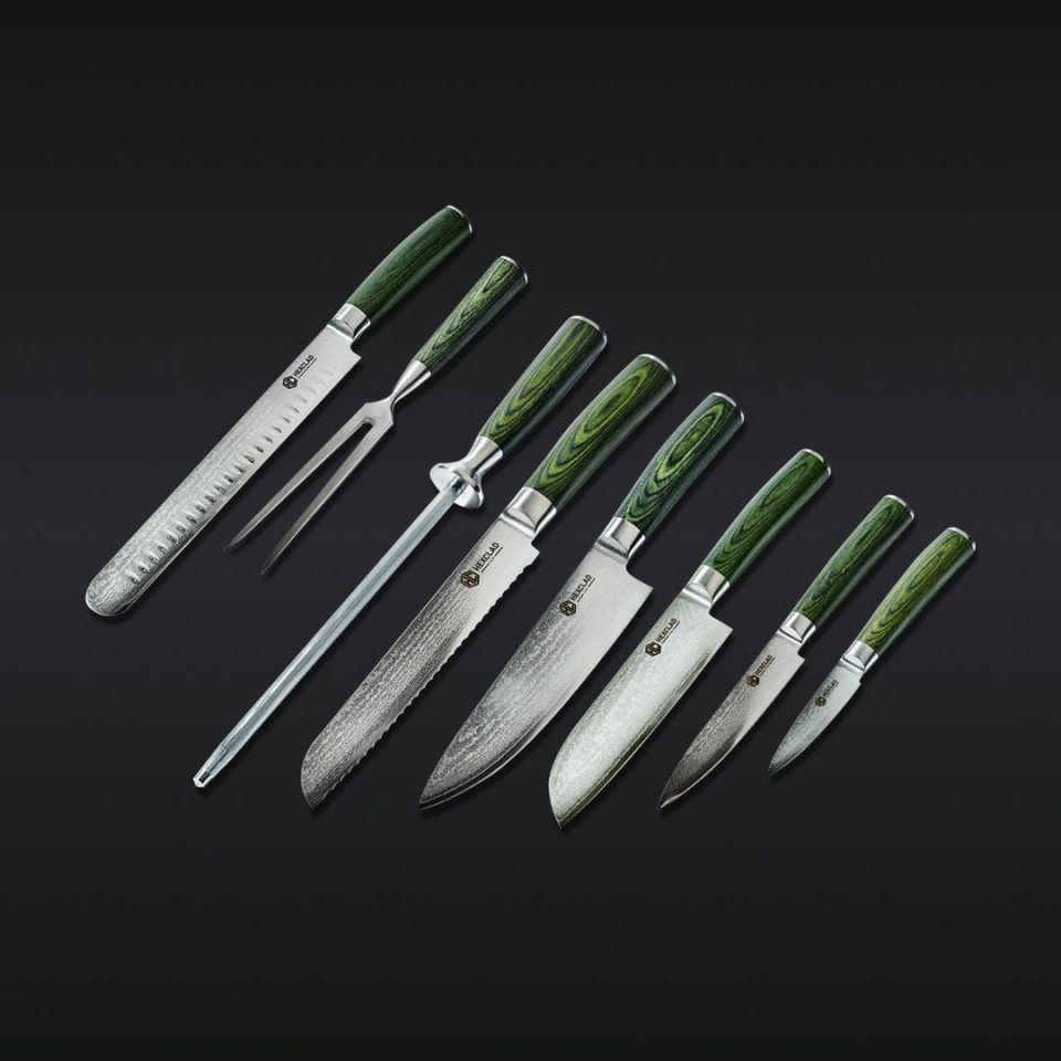 Japanese Damascus Steel Knife & Carving Set (8PC)