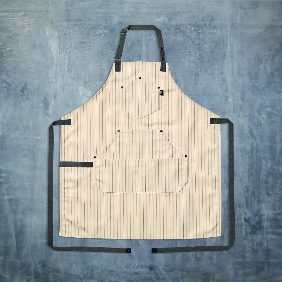 Eco Modern Apron (Pinstripe. Cream)