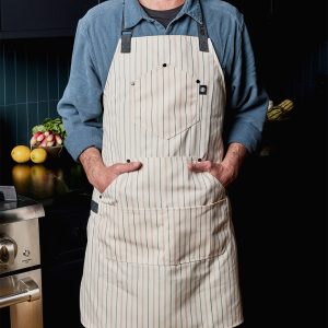 Eco Modern Apron (Pinstripe. Cream)